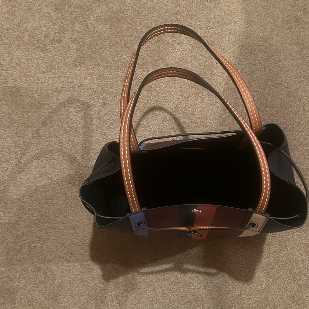 TORY BURCH 
Blue , multicolor stripe leather Kerrington bucket bag /gold-tone - Picture 16 of 17